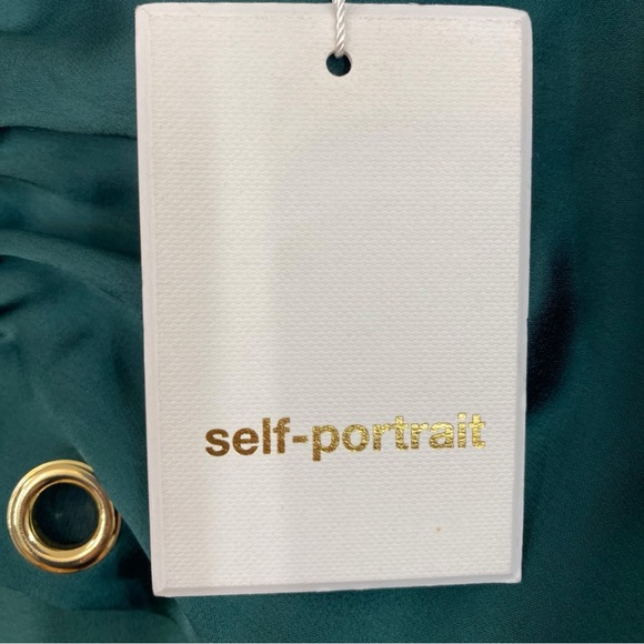 Self Portrait NWT Dark Green Satin Midi Skirt with Grommets US Size 8 - Picture 5 of 10